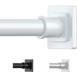 White Shower Curtain Rod 31-79 Inches Non-Slip Shower Rod Tension Mounted No Drill Shower Curtain Rods Spring Tension Rod Adjustable Tension Curtain Rod for Windows Bathroom