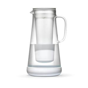 LifeStraw Home Water Filter Pitcher, 7-Cup, Glass with Silicone Base, White, for Everyday Protection Against Bacteria, Parasites, Microplastics, Lead, Mercury, PFAS and a Variety of Chemicals