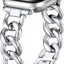 DaQin Gold Band Compatible with Apple Watch Bands for Women 40mm 38mm 41mm 42mm 44mm 45mm 46mm, Metal Chain Link Steel Replacement Accessories Bracelet for iWatch Bands Series 11 10 9 8 7 6 5 4 3 2 1 (Silver)