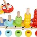 TOWO Wooden Stacking Rings Baby Lovely Caterpillar Counting Game - Colour Sorting Puzzle - 5 Pegs Ring Stacker - Counting Rings Early Learning Wooden Toys for 1 Year Old Gift First Birthday Boy Girl