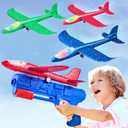 Toy Airplane, 3 Pack Airplane Launcher Toys 2 Flight Mode Glider Plane Outdoor Toys for Kids Ages 3 4 5 6 7 8 9 10 11 12 Year Old Boys & Girls Birthday Gift, Educational Flying Kids Toys