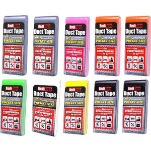 Travel Size Pocket Duct Tape 10-Pack | 1.88 inches x 5 Yards per Flat Pack (10-Pack, Rainbow Assortment)