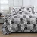 Menghomeus Black Grey Quilt Set King Boho Patchwork Bedspread Floral Coverlet Reversible Bed Quilt Set All Season Soft Microfiber Bedding Farmhouse Bed Sets, 104"x90"