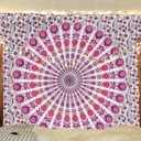 Bless International Handmade Indian hippie Bohemian Psychedelic Peacock Mandala Wall hanging College Dorm Beach Throws Table Cloth Bedding Tapestry (Pink Blue, Poster (40L" x 30W")