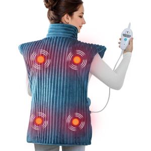 Dowin Heating Pads for Back Pain Relief, Wearable Electric Heating Pad with Massager, 24"x35" Extra Large Heated Pad for Neck and Shoulders Cramps, AutoShut Off, Machine Washable (Teal)