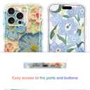 Jusy Compatible with iPhone 14 Pro Max, Colorful Retro Oil Painting Printed Flower Laser Glossy Pattern Cute Curly Wave Phone Case Soft TPU Cover for Girly Women - Blue