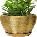 Ceramic Planter 11 Inch - Indoor Plant Pot with Drainage Hole and Saucer Large Planter for Outdoor Plants Mid-Century Decorative Flower Pot for Home Decor Gold