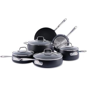 All-Clad HA1 Expert Hard Anodized Nonstick Cookware Set (10 Piece) Pots, Frying Pans, Dishwasher-Safe, Oven-Safe Up to 500F Compatible with All Stovetops (Gas, Electric & Induction) - Black