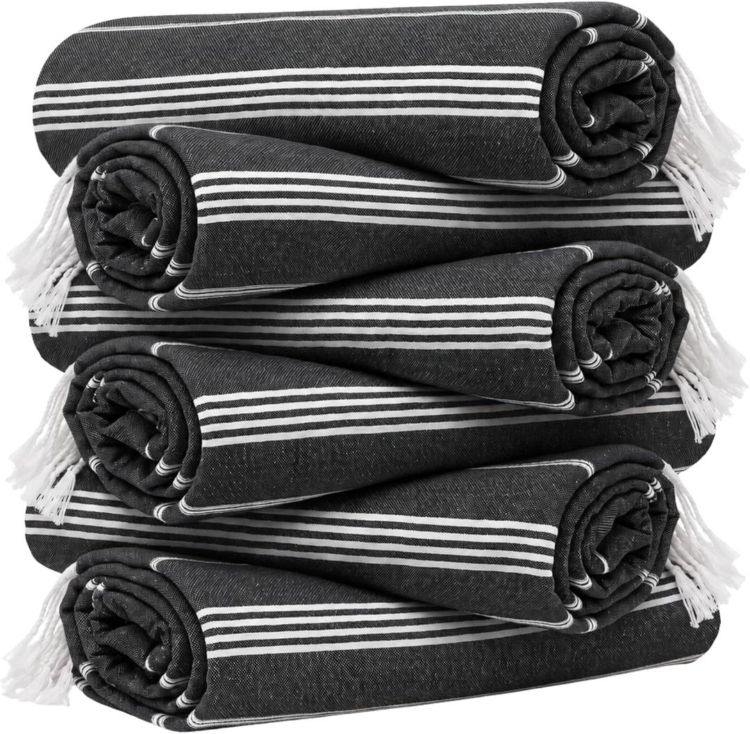 Turkish Beach Towel Set of 6 Oversized 72x40 100% Turkish Cotton | Soft Hammam Peshtemal, Sand Free, Quick-Dry, Absorbent Bath Towel | Lightweight & Compact for Travel, Pool, Gym, Spa