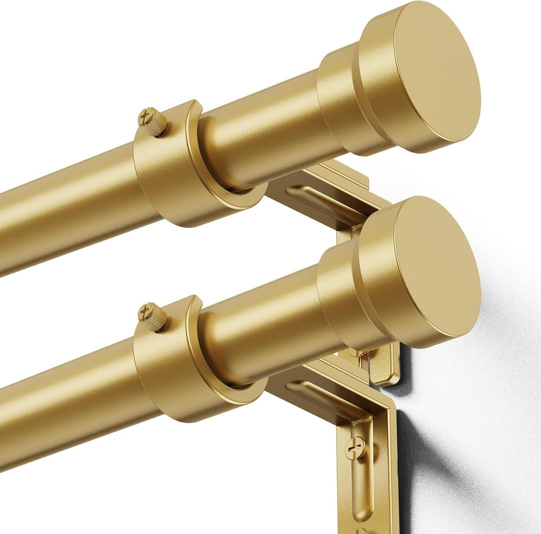 YaFex Curtain Rods 2 Pack 32-58 Inch, Heavy Duty 1 Inch Curtain Rod, Gold Short Adjustable Window Treatment Rods, Modern Design, Easy Installation