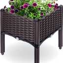 Raised Garden Planter, Resin, Elevated Flower Bed Box Kit for Vegetable, Flower, Herb Gardening | 16" X 18", Wicker Pattern, Brown