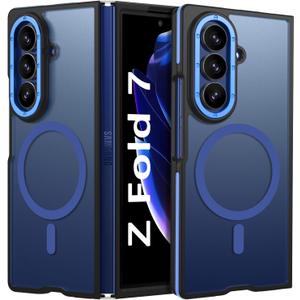 GaoBao Magnetic for Samsung Galaxy Z Fold 7 Case [Compatible with Mag-Safe] [Military-Grade Protection] Slim Translucent Matte Shockproof Case for Z Fold7 5G 8.0", Black/Blue