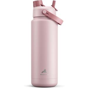 POWCAN 32 oz Insulated Water Bottle with 2-in-1 Straw and Spout Lid, Keep Cold 24H, Leak-Proof, BPA-Free, Double Wall Stainless Steel Water Bottle for Sports, Gym, Travel, and School (Dried Rose)