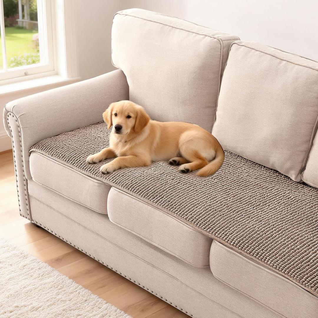 H.VERSAILTEX Plush Chenille Couch Cover for 3 Cushion Couch Anti Slip Washable Sofa Slipcovers Soft and Durable Furniture Protector for Dogs Cats Kids (27.5" x 82", Cuban Sand)
