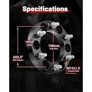 EVIL ENERGY 6x5.5 Wheel Spacers 1 inch Compatible for Tacoma 1995-2022, 6x139.7 mm 6 Lugs 108 mm Hub Bore M12x1.5 Studs Black, Not Hubcentric