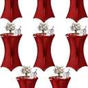 Cocktail High Top Table Covers - 32x43 Inch Fitted Spandex Round Cocktail Tablecloth for Bar Height Standing Table Cloths Reusable, for Party Wedding Banquet Event Decorations, Shiny Red, 8 Pack