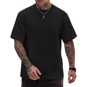 Herberton Mens Oversized T-Shirts Heavyweight Cotton Stretch Fashion Thick Tee Tops (S-3XL) (L)