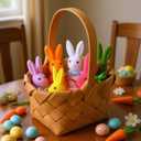 6 PCS Flocked Easter Bunnies Decors Set with 6 Colorful Eggs & Stakes, Rabbits & Eggs Figurines, 6 in Standing Bunny Decor for Interactive Egg Hunt, Home Table Centerpiece, Spring Party Supplies