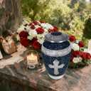 Urns for Human Ashes Adult Man & Female, Funeral Cremation Urn for Ashes Adult Male & Women, Burial or Decorative Urns, Engraved Cross Urns, Crosses & Religion, Black Marble Texture -Full Size