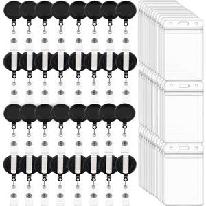 100 Pack Retractable Badge Reel Clips with 100 Pack Vertical ID Card Holders Retractable Badge Holders with Clip ID Badge Clips with Name Card Holder for Nurses Office School,Black
