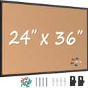 Cork Board Bulletin Board 24 x 36, Black Aluminium Framed 2 x 3 Corkboard, Office Board for Wall Cork, Large Wall Mounted Notice Pin Board with 16 Push Pins for School, Home & Office