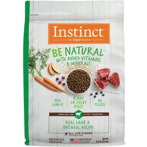Instinct Be Natural, Natural Dry Dog Food, Raw Coated Kibble - Real Lamb & Oatmeal, 24 lb. Bag (24 Pound (Pack of 1))