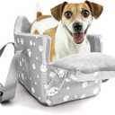 Cullaby Center Console Dog Car Booster Seat for Small Dogs 0-15 lbs - Grey Pet Travel Carrier Safety Leash, Detachable Seat Belt & Storage Pockets