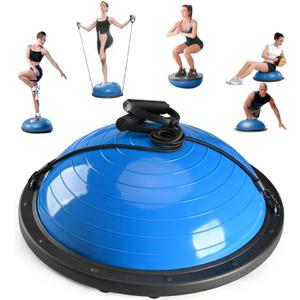 Half Balance Ball Trainer, Half Yoga Exercise Ball with Resistance Bands and Foot Pump, Balance Trainer for Stability Training, Strength Exercise Fitness, Home Gym Workout Equipment (Blue)