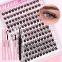 UILULU Lash Clusters Kit 144 Individual Clusters False Eyelashes, DIY Cluster Eye Lash Extensions Set with Bond & Seal, Remover, Tweezers, Fake Eyelash D Curl-0.07-10-16MM(U25 Lash Kit)