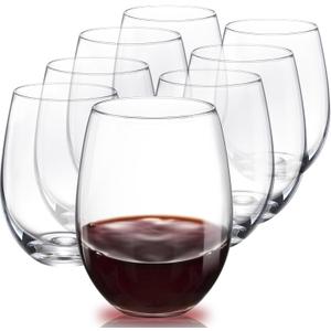 Set Of 8 Stemless Glasses,Hand Blown Red Glasses,Crystal Drinking Glasses Clear Glass Tumbler,18.5oz