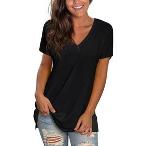 Sipaya Womens T Shirts Basic V Neck Tee Loose Fitting Casual Short Sleeve Tops (Medium, Black)