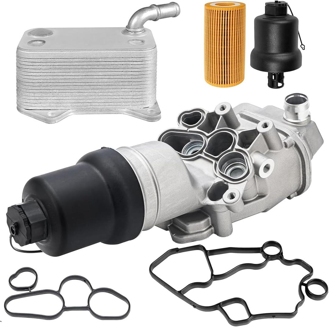 06F115397J Aluminium A4 Engine Oil Filter Housing with Engine Oil Cooler Assembly for Audi A3 A4 TT Quattro 06F115397H 06F115397K VW Passat Oil Cooler Compatible with VW Jetta GTI Golf EOS 2.0L L4