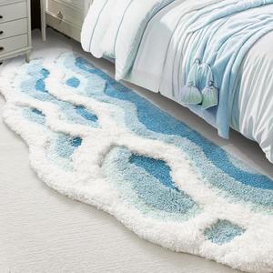 Soft Shag 3D Stereo Wave Moss Bedside Rug 20"36" Cute Navy Blue Runner Rug Non Slip Washable Bathroom Rugs Bath Mats for Bedroom Bathroom Hallway Home Decor Indoor Doormat Shower Mat