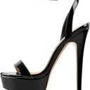 Onlymakerheels Platform Stiletto High Heels for Women, Round Open Toe Ankle Strap Sexy Heeled Sandals for Wedding Party Dress, Size 9.5
