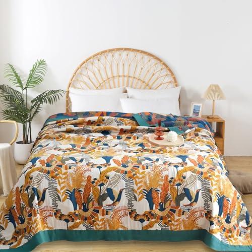 Shesyuki Boho Throw Blanket for Bed - 100% Pure Cotton Ultra Soft Rustic Quilt - Farmhouse Decor Bed Blankets, All Season Rustic Throw for Sofa Couch Chair(80''x 90'', Floral Bird)