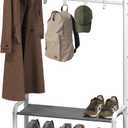 Simple Houseware Space-Saving Coat Rack with Storage Shelf, Black Freestanding Hall Tree Organizer with Hooks for Entryway, Bedroom, Office, Coats, Hats, Jackets, Scarves - White