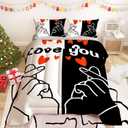 Love Theme Comforter Sets for Boys Girls Adults Teens,Acrylic Painting with Bright White and Black Colors.Decorative Bedding Comforter Sets with 2 Pillow Shams, Twin Size