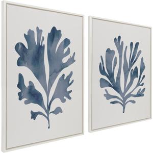 Kate and Laurel Sylvie Sophisticated Neutral Coral Blue 1 and 2 Framed Canvas Wall Art Set by The Creative Bunch Studio, 2 Piece 28x38 White, Soft Coastal Art for Wall