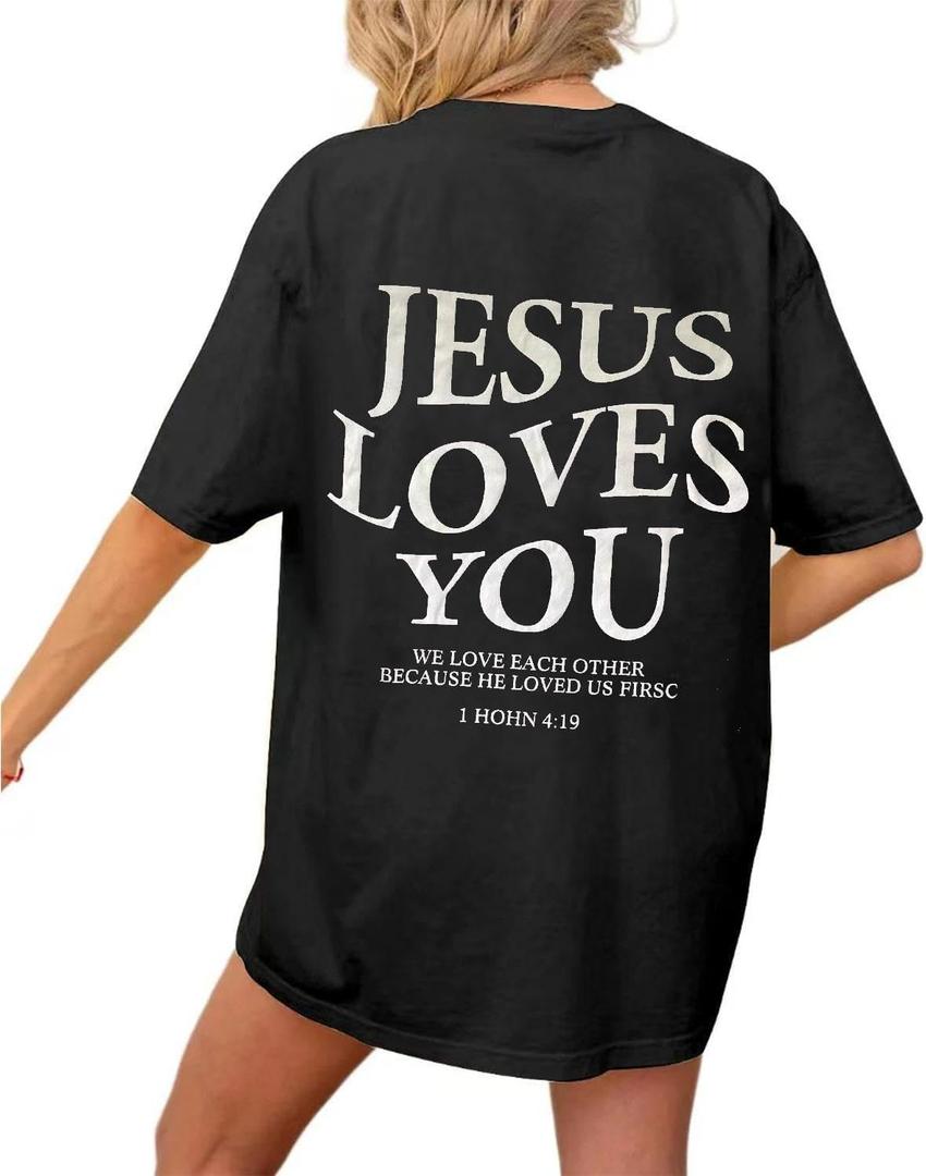 Oversized Tshirt Christian Shirts Short Sleeve Faith Letter Print Tee Shirt Casual Loose Tops (Medium)