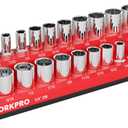 WORKPRO Magnetic Socket Organizer, 1/4-Inch SAE Socket Holder, Socket Trays Holds 26 Pieces Standard Size and Deep Size Sockets(Sockets not Included)