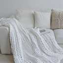Maetoow Chenille Chunky Knit Blanket Throw 5060 Inch, Handmade Warm & Cozy Blanket Couch, Bed, Home Decor, Soft Breathable Fleece Banket, Christmas Thick and Giant Yarn Throws, White