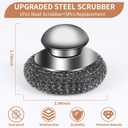6Pcs Steel Wool Scrubber with Replacement Wire Pads Set, Stainless Steel Scrubber with Handle for Scouring Stubborn Messes from Cast Iron, Pots, Pans, Grill, Stoves, Sink(1 Scrubber+5 Pads)