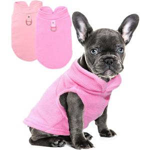 2 Pack Dog Sweater with Leash Ring Winter Warm Pet Sweater Thick Clothes Coat Fleece Dog Sweaters for Small Dogs Girl Boy for Chihuahua, French Bulldog, Dachshund, Small(4-6lbs) (Pink, Light pink)