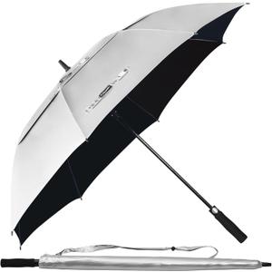 68/62/54 Inch UPF50+ Sun Umbrella UV Protection UV Umbrellas for Sun Protections Windproof Large Golf Umbrella Auto Open and Vented Double Canopy Umbrellas for Sun and Rain (Silver/Black)