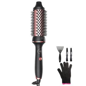 Thermal Brush for Blowout Look, 1.5 Inch Heated Round Brush for Loose Curl,Volumizing Ionic Curling Iron Wand, Hot Round Iron, Pink Gold