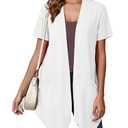 Skrfez Lightweight Cardigan for Women White X-Large Drape Plus Size Shrug Open Front Short Sleeve Light Weight Dusters Casual Soft Jacket Cover Ups Summer Shawl Kimono Wraps with Pockets
