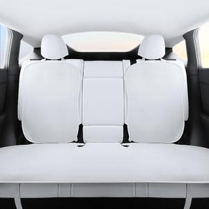 Rear Car Seat Covers for Tesla Model Y Juniper 2025 2020-2024 Breathable Interior Seat Cushion Protector All Season Protection (Without Logo) (White Ice Silk)