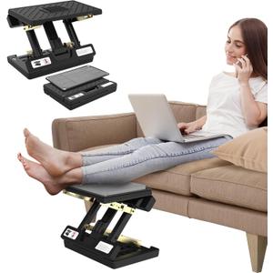footrest for Under Desk at Work,Height Adjustable Footrest with Massage Roller and Soft Pad, Foldable Ergonomic Foot Rest for Car,Office,Home,Train,Travel,Gaming,Sturdy Metal Frame(Grey)