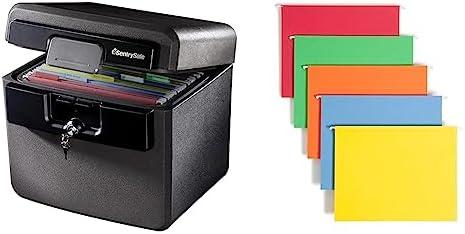 Sentry Safe Safe Box, 14.3 x 15.5 x 13.5, Black & Smead Colored Hanging File Folder with Tab, 1/5-Cut Adjustable Tab, Letter Size, Assorted Primary Colors, 25 Per Box
