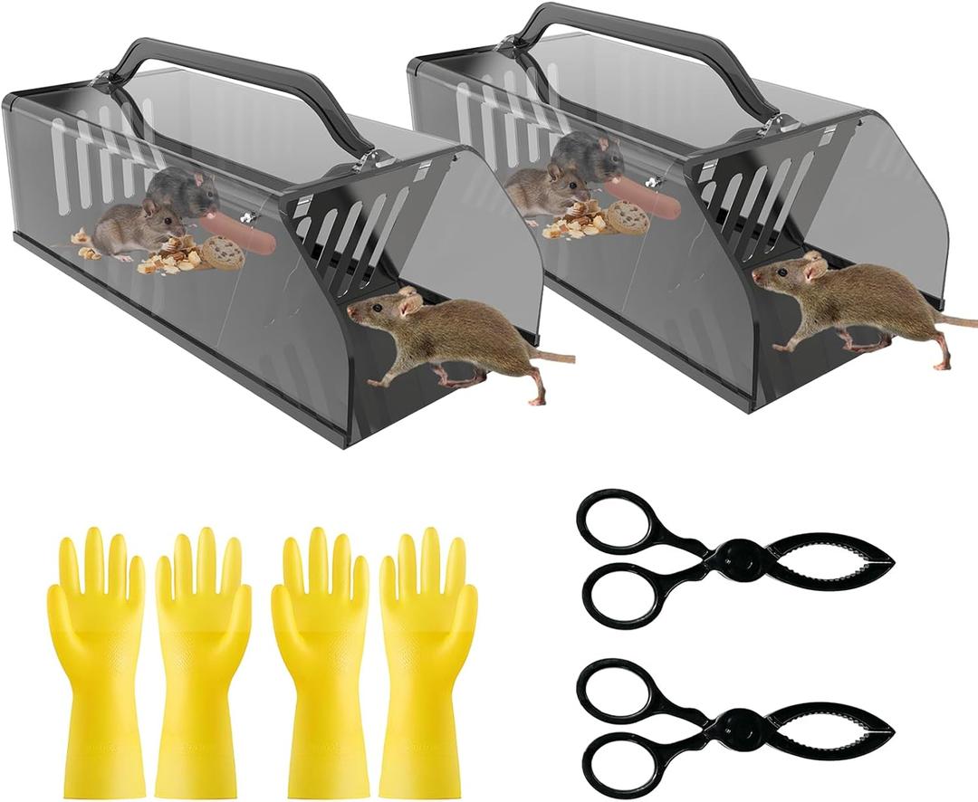 2026 New Humane Rat Trap, Live Animal Trap Outdoor & Indoor Use, Reusable Automatic Continuous Catch Mouse Cage Rodent Trap for Mice, Rats, Chipmunks, Voles, Easy Catch & Release, 2 Pack